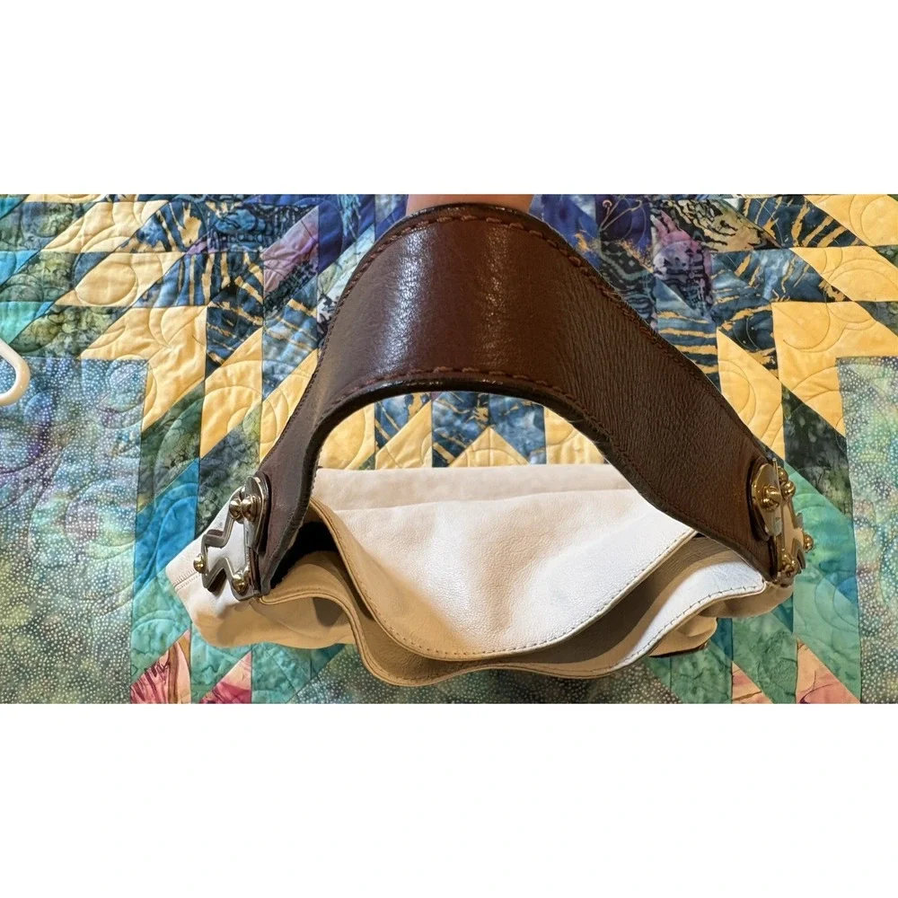 Michael Kors Women's Hobo Bag Joplin Large Soft Leather White PebbleGold Hinge